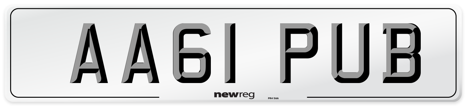 AA61 PUB Number Plate from New Reg